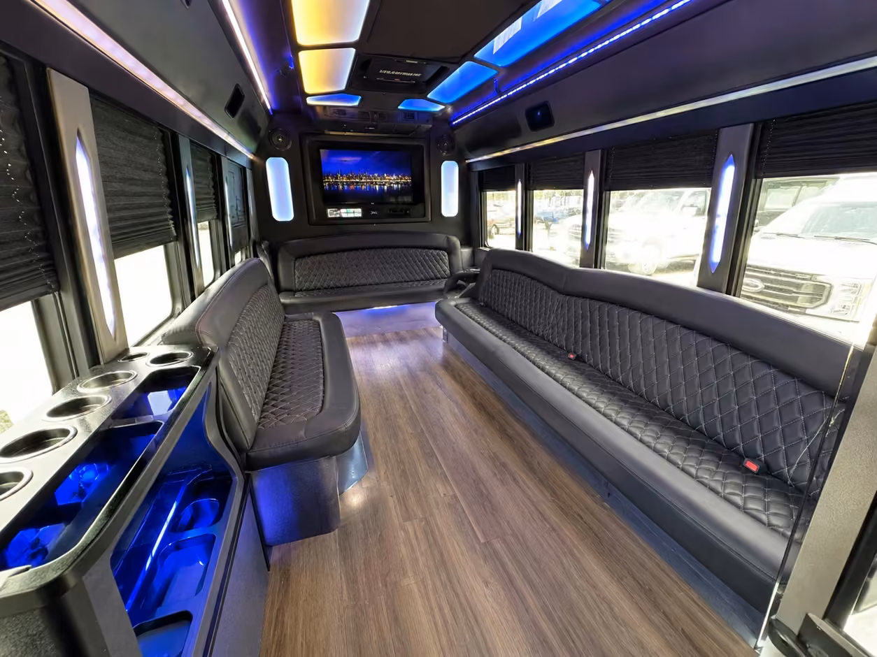 20 passenger party bus inside
