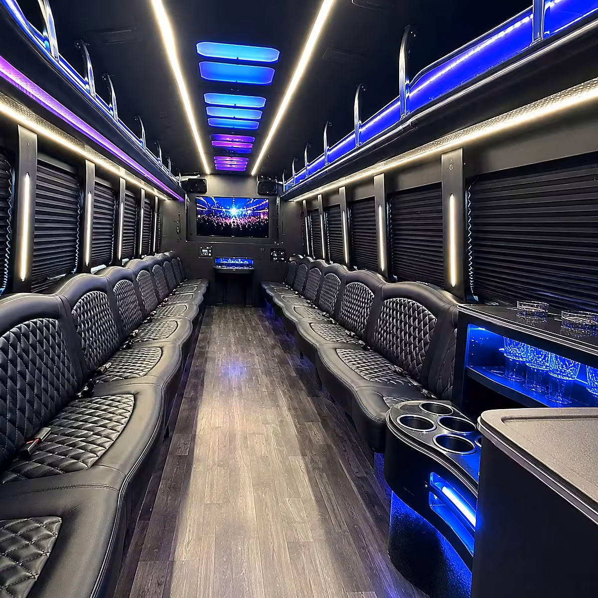 30 passenger party bus inside